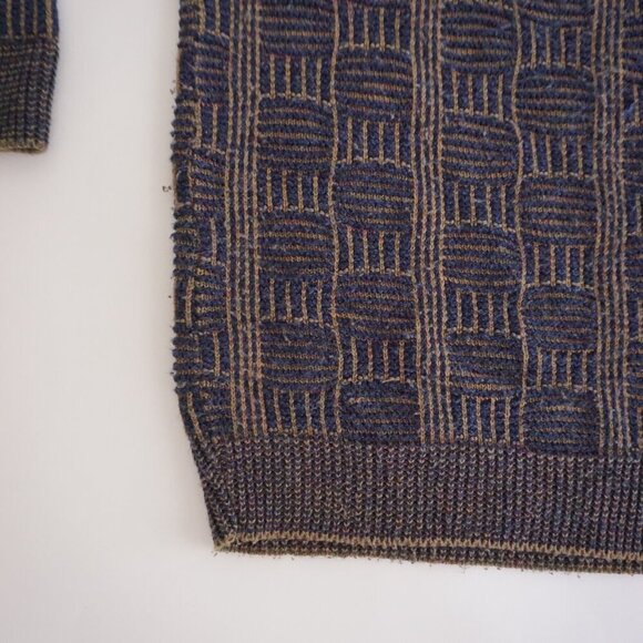 VTG '80S Navy Olive 3D Biggie Cosby Eclectic Grandpa Chunky Crewneck Sweater XL - Picture 7 of 11